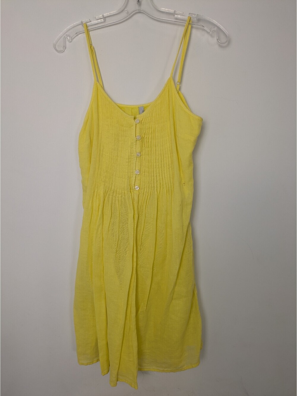 Old Navy Yellow Linen Blend Pintuck Cami Mini Dress Spaghetti Strap Button Front